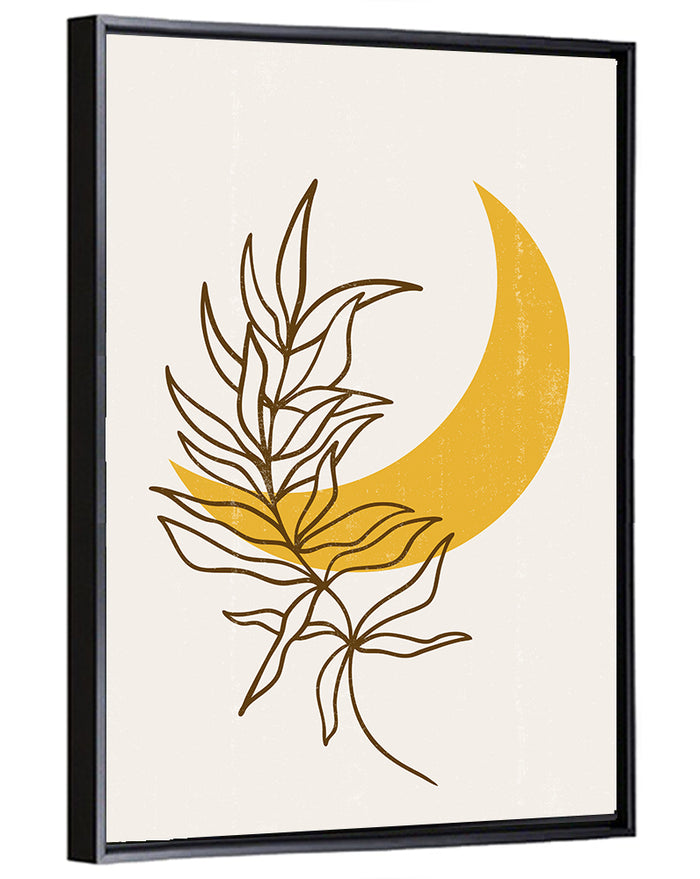 Crescent Moon Leaf Illustration Wall Art as a framed canvas