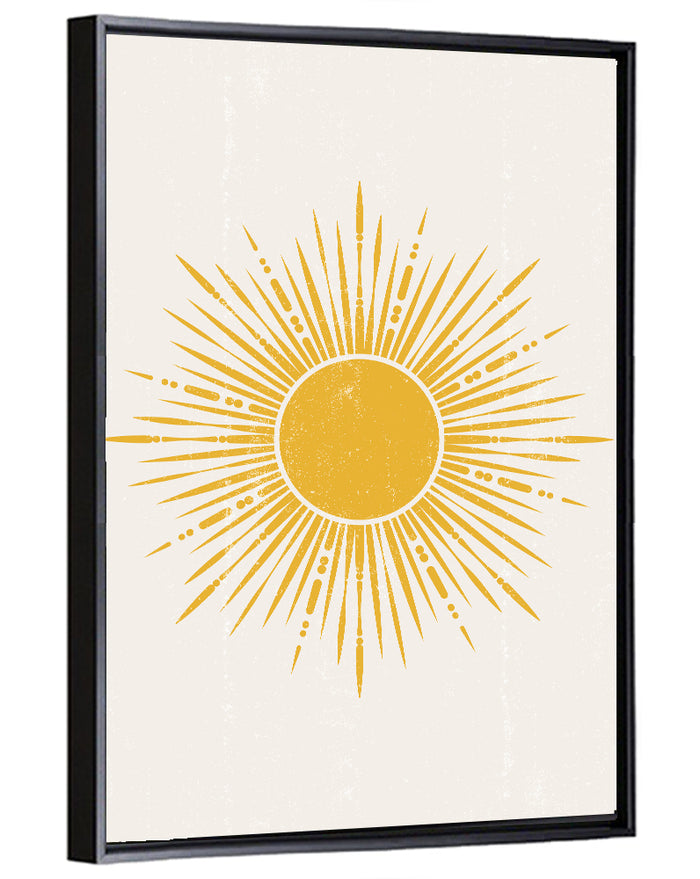 Golden Boho Sunburst Wall Art as a framed canvas