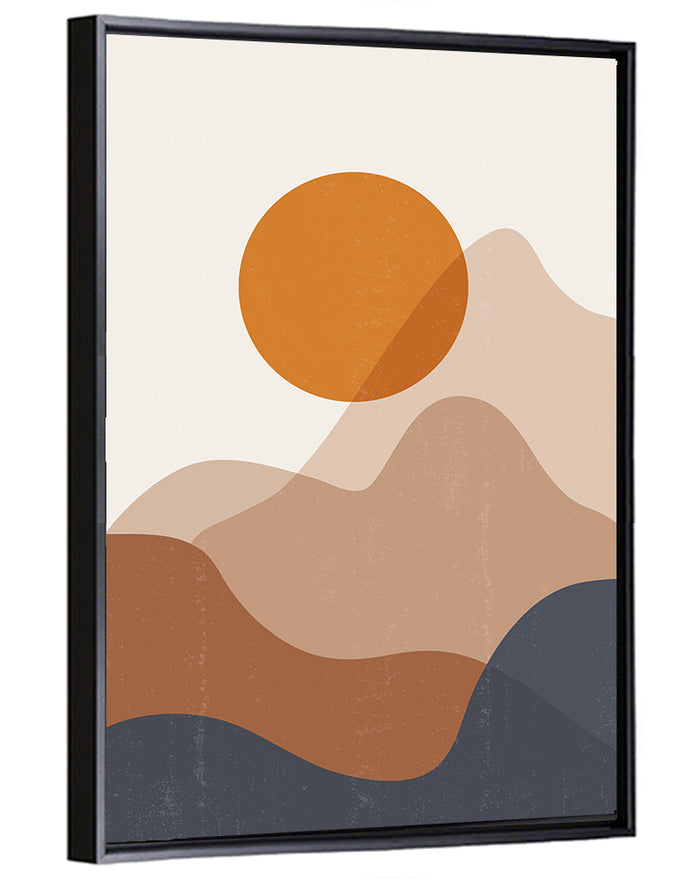 Layered Sunset Mountains Wall Art as a framed canvas