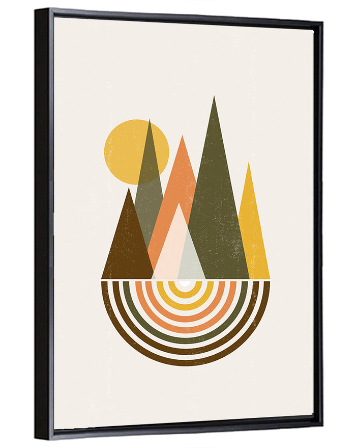 Colored Mountains Sunset Wall Art as a framed canvas