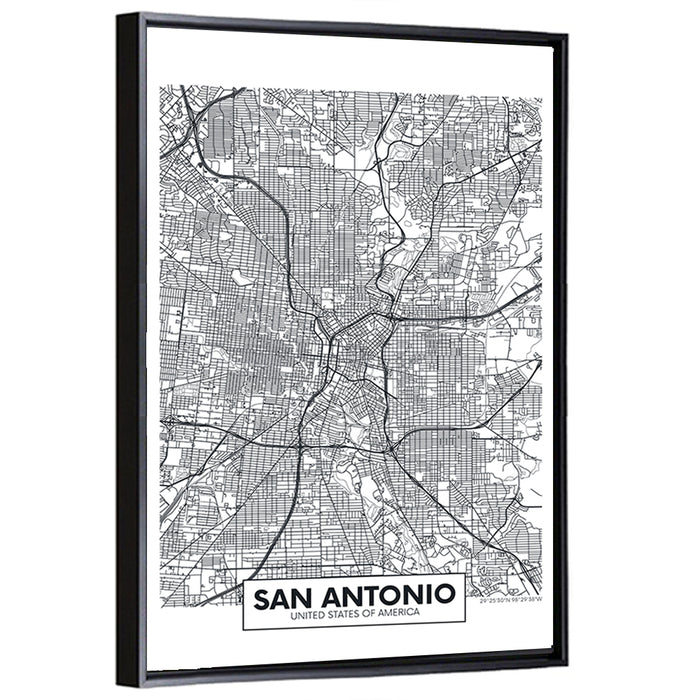 San Antonio Minimalist City Map Wall Art as a framed canvas