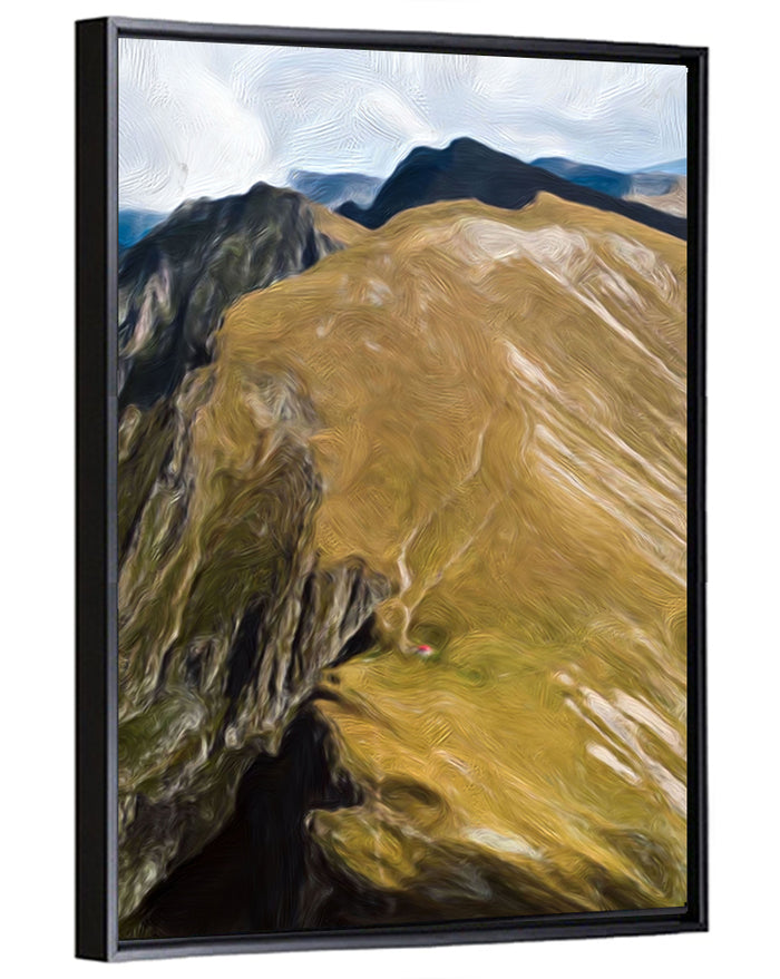 Aerial Mountain Slope with Red Cabin Wall Art as a framed canvas