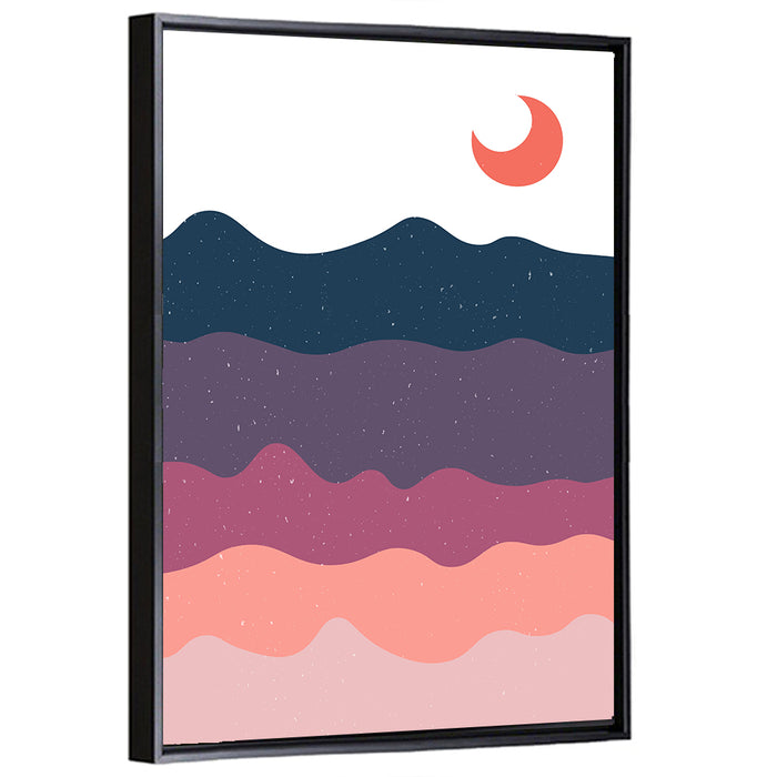 Crescent Moon Over Layered Mountains Wall Art as a framed canvas
