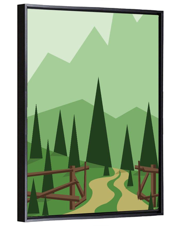 Winding Forest Path Wall Art as a framed canvas