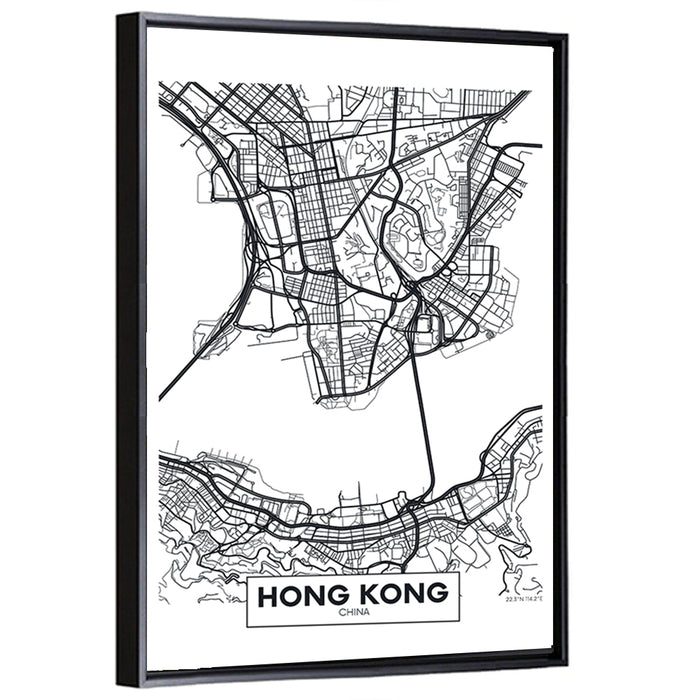 Hong Kong Aerial Map Wall Art as a framed canvas