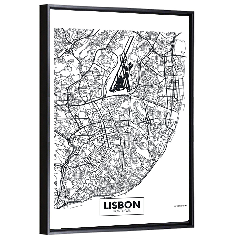 Lisbon City Map Wall Art