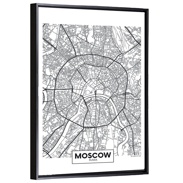 Moscow City Center Map Wall Art as a framed canvas