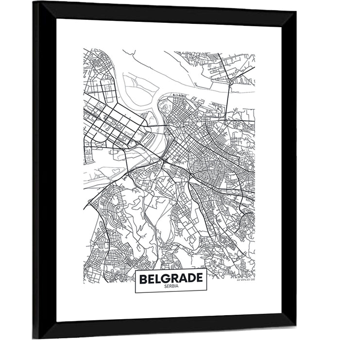 Minimalist Belgrade Map Wall Art as a framed print
