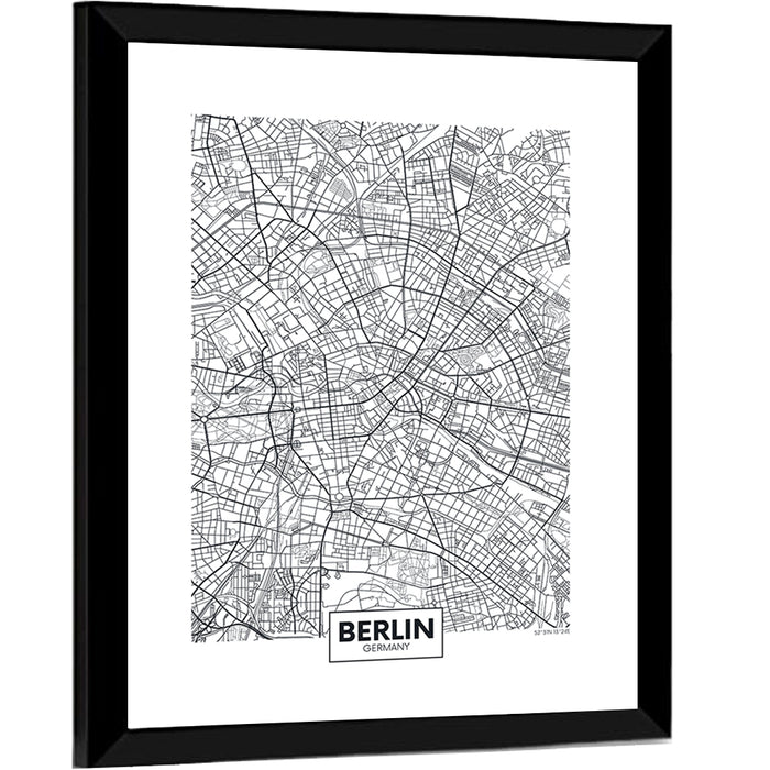 Berlin Map with Coordinates Wall Art as a framed print