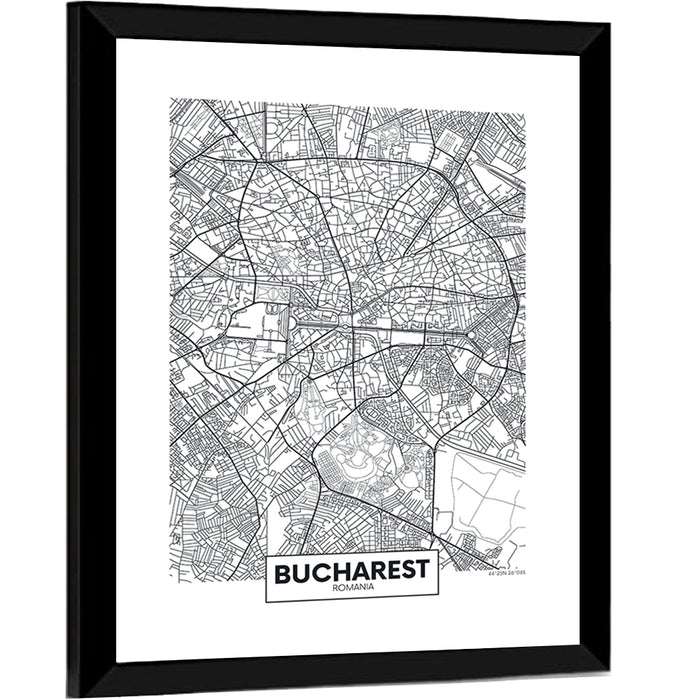 Bucharest City Map Wall Art as a framed print