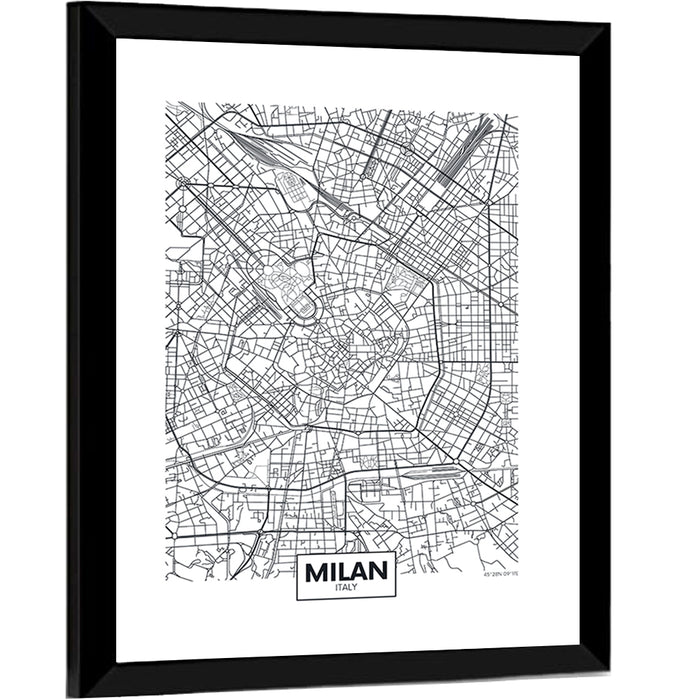 Milan City Map Wall Art as a framed print