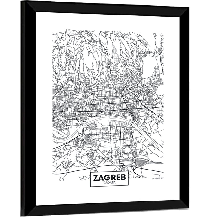 Zagreb City Map Wall Art as a framed print