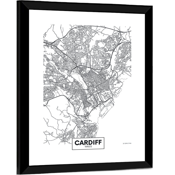 Cardiff City Map Wall Art as a framed print