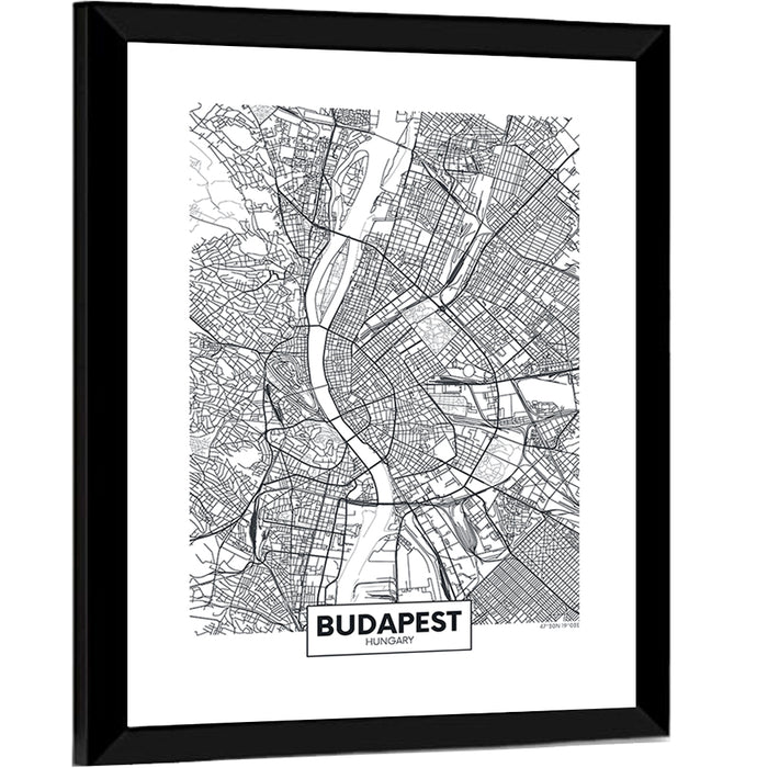 Budapest City Map Wall Art as a framed print