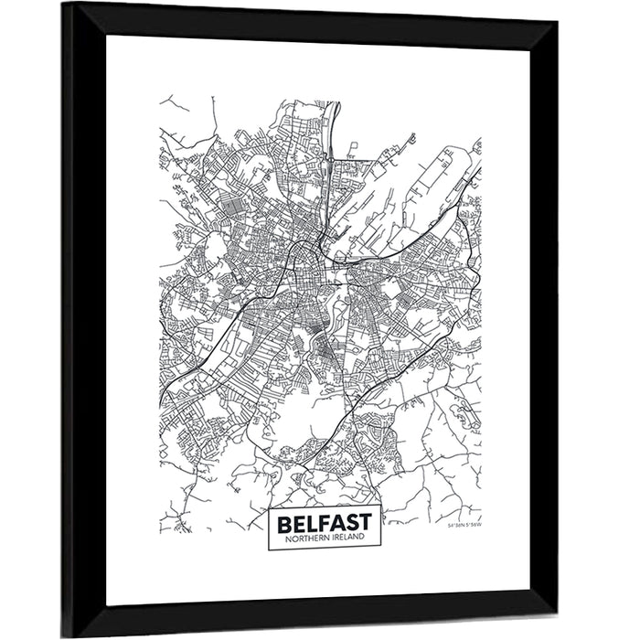 Belfast City Map Wall Art as a framed print