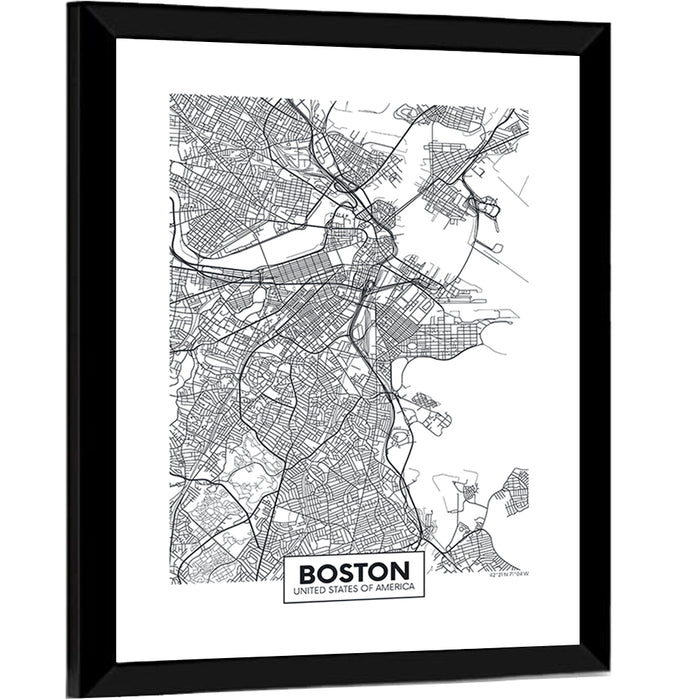 Boston City Map Wall Art as a framed print