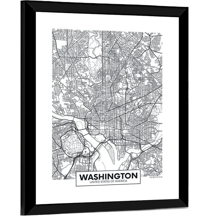Washington D.c. Map Wall Art as a framed print