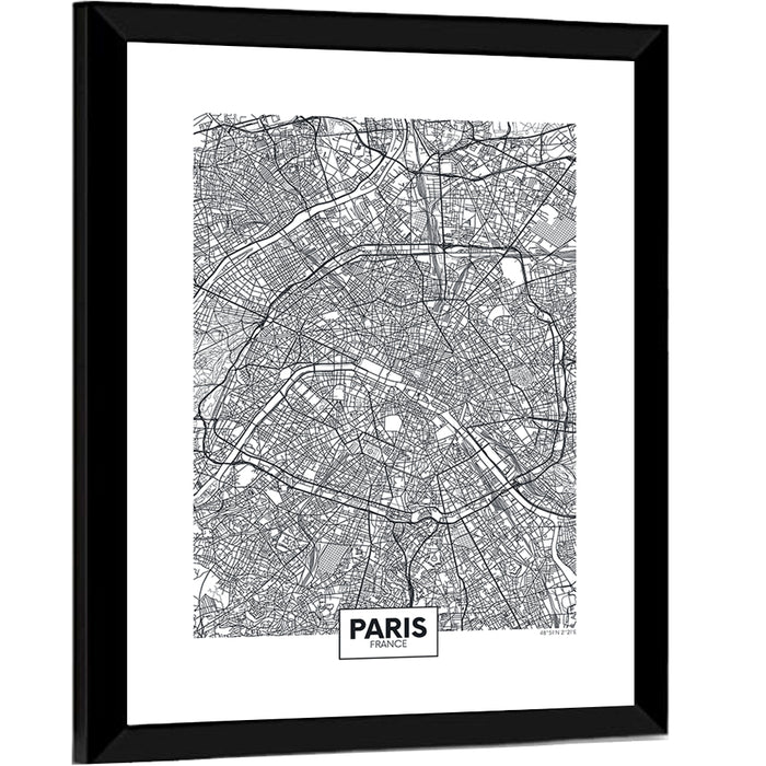 Paris Street Network Map Wall Art as a framed print