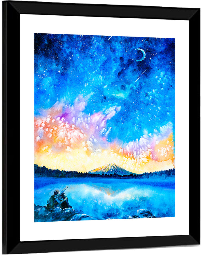 Starry Night Mountain Lake Wall Art as a framed print