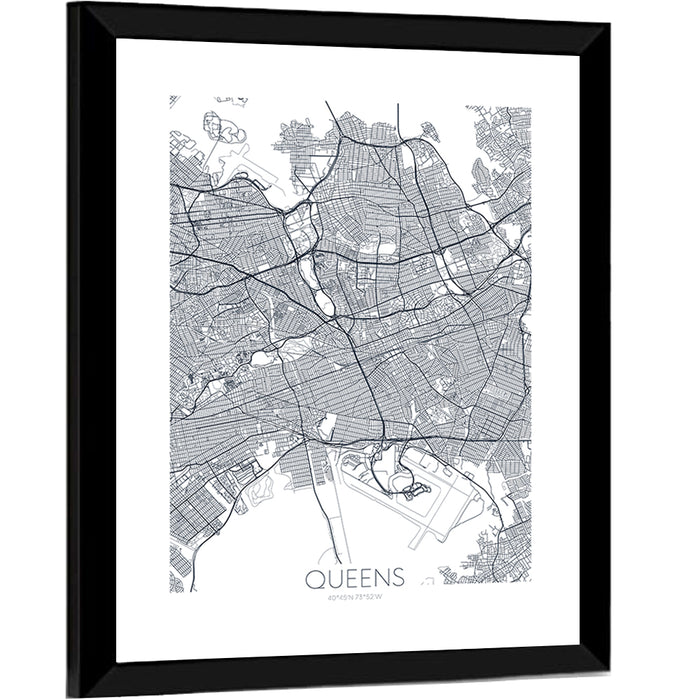 Queens Map with Jfk Airport Wall Art as a framed print
