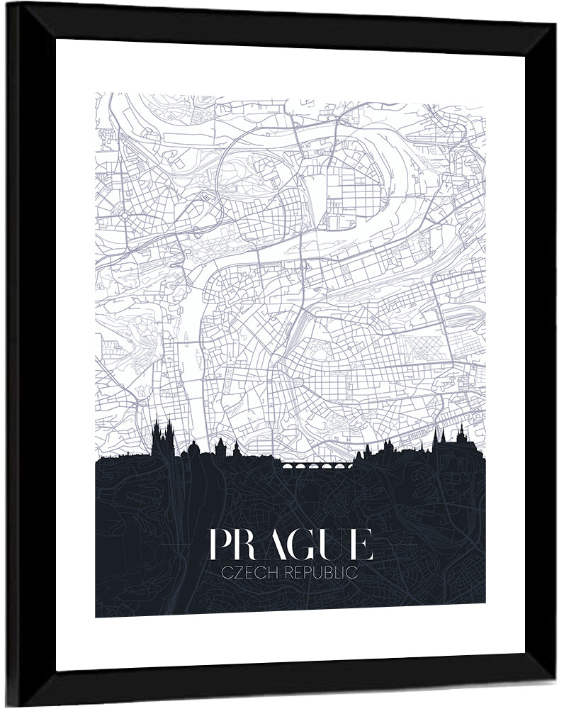 Prague City Map Wall Art