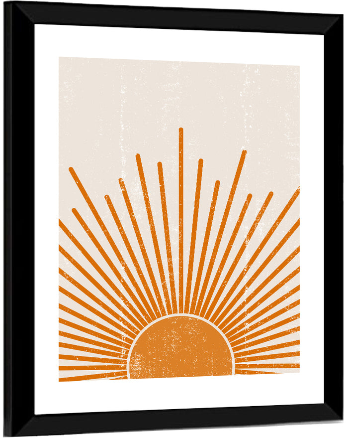 Warm Boho Sun Illustration Wall Art as a framed print