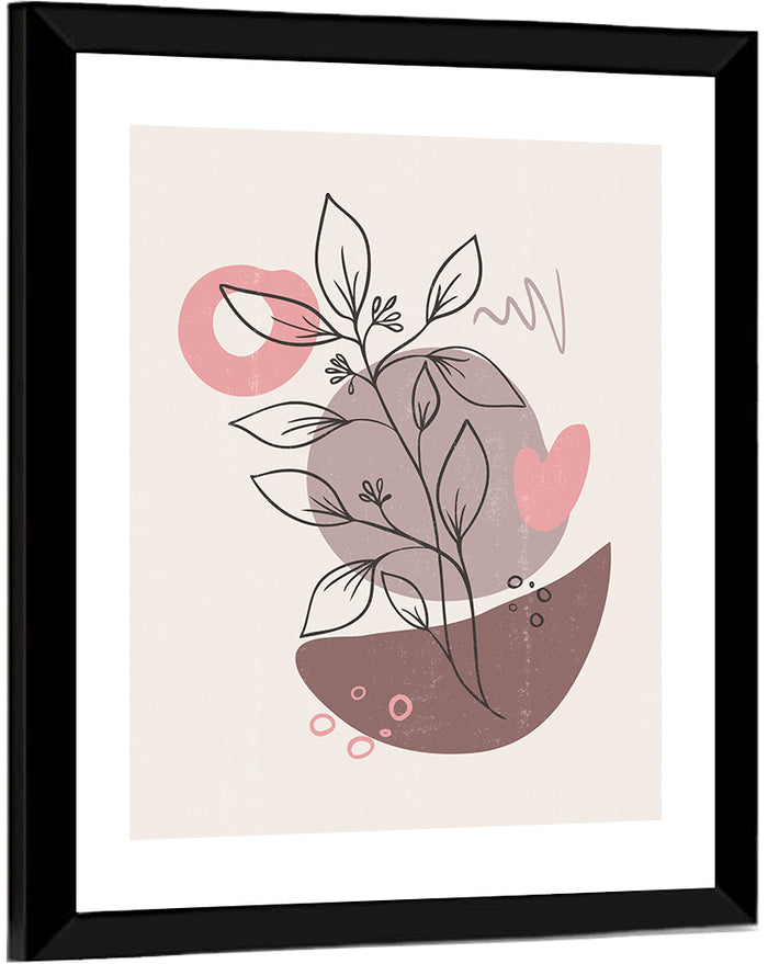 Mauve Botanical Line Wall Art as a framed print