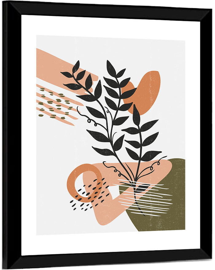 Olive Botanical Leaves Abstract Wall Art as a framed print