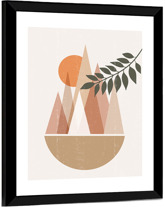 Geometric Mountain Sunset Wall Art as a framed print