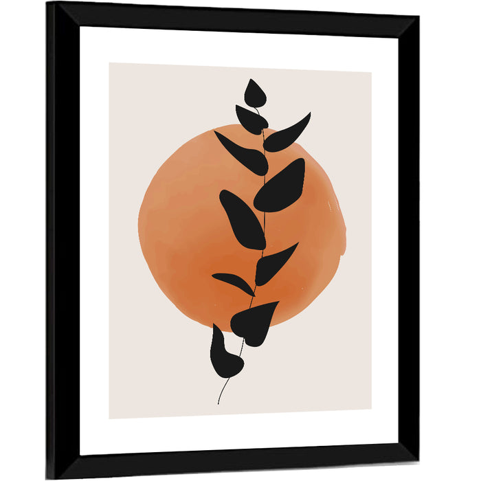 Leafy Branch with Terracotta Circle Wall Art as a framed print