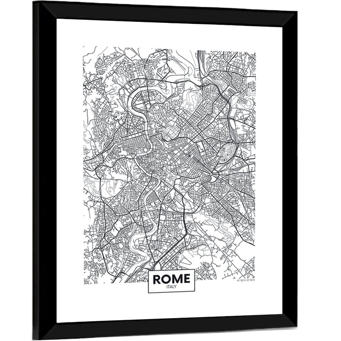 Rome City Map Wall Art as a framed print