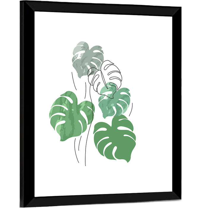 Monstera Leaves Watercolor Study Wall Art as a framed print