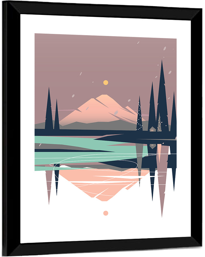 Dusk Mountain Lake Reflection Wall Art as a framed print
