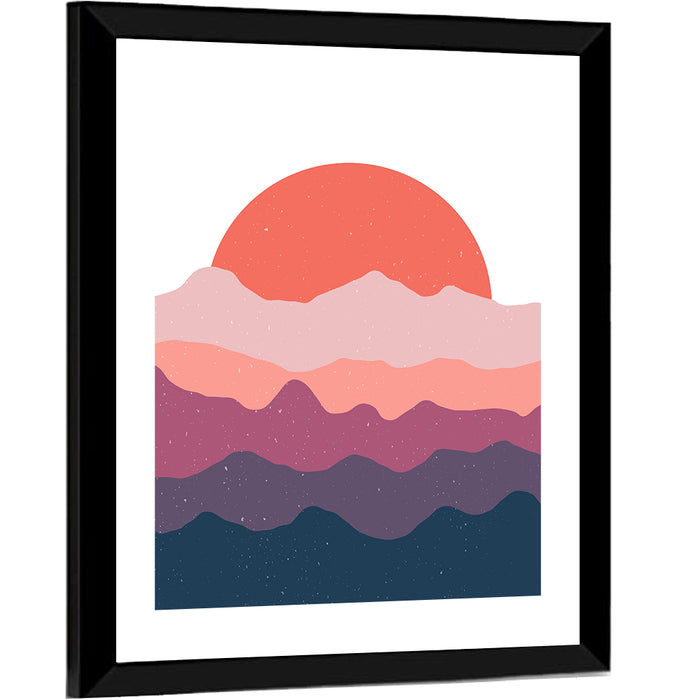Layered Sunset Mountain Silhouettes Wall Art as a framed print