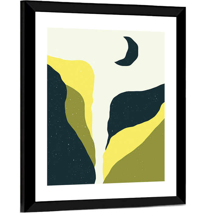 Crescent Moon Over Olive Mountains Wall Art as a framed print