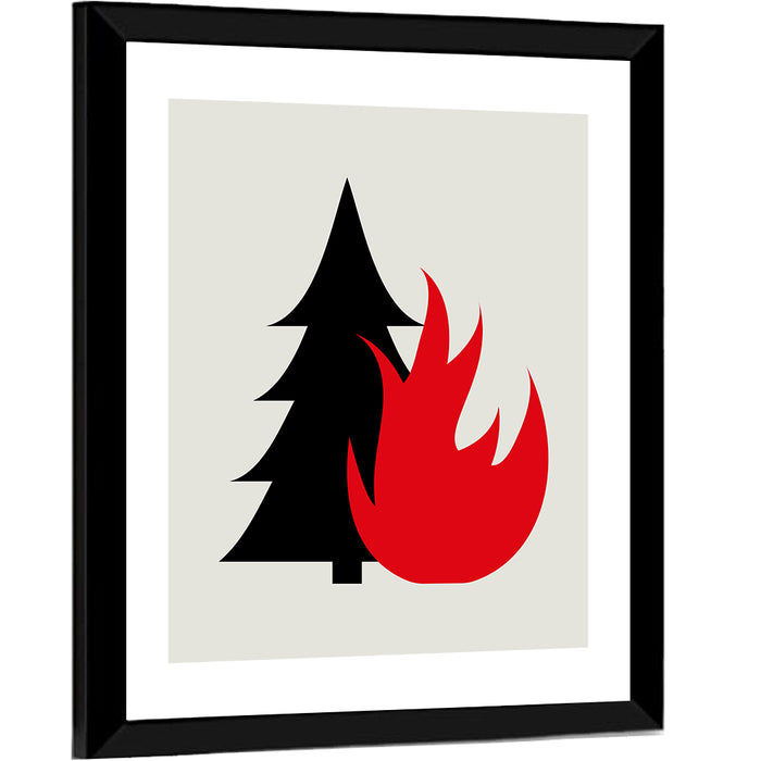 Forest Fire Minimalist Illustration Wall Art as a framed print