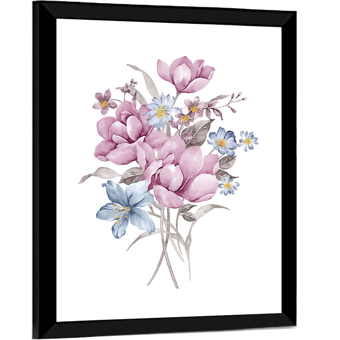 Pink Watercolor Bouquet Illustration Wall Art as a framed print