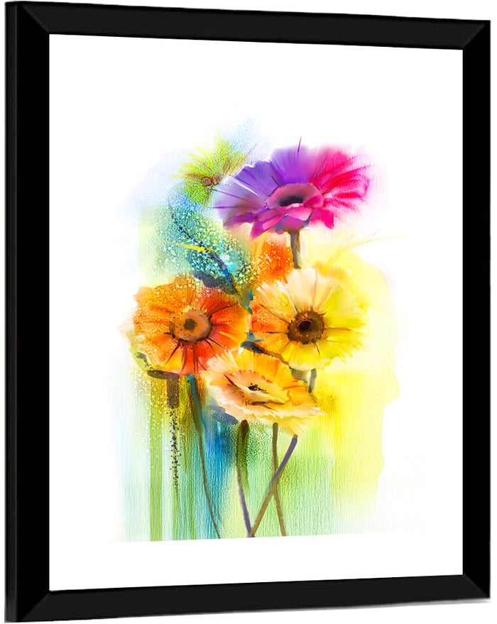 Gerbera Daisy Watercolor Bouquet Wall Art as a framed print