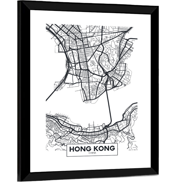 Hong Kong Aerial Map Wall Art as a framed print