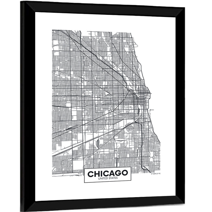 Chicago Street Grid Map Wall Art as a framed print