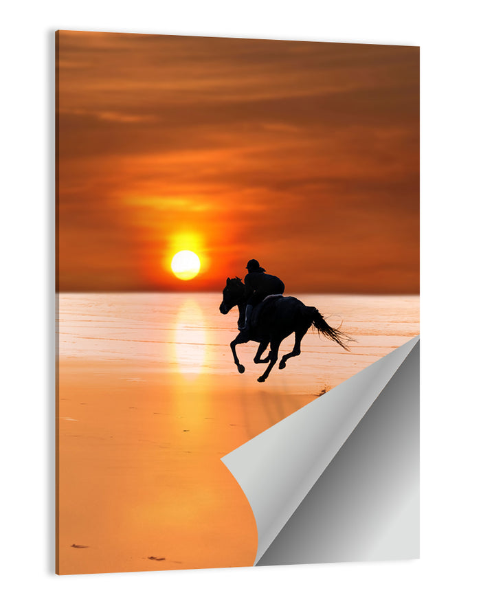 Horse and Rider at Sunset Wall Art as a poster print