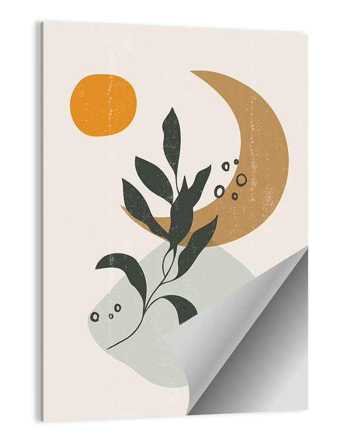 Leafy Branch with Sun and Moon Wall Art as a poster print
