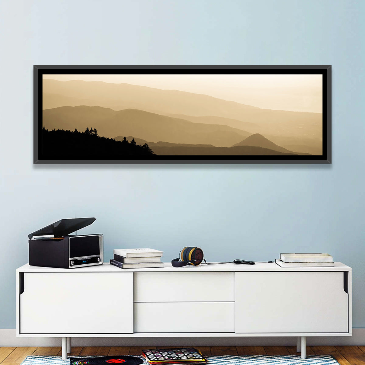 Foggy Mountains Sunset Wall Art