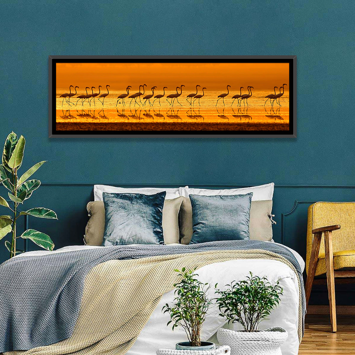 Lined Up Flamingos Wall Art