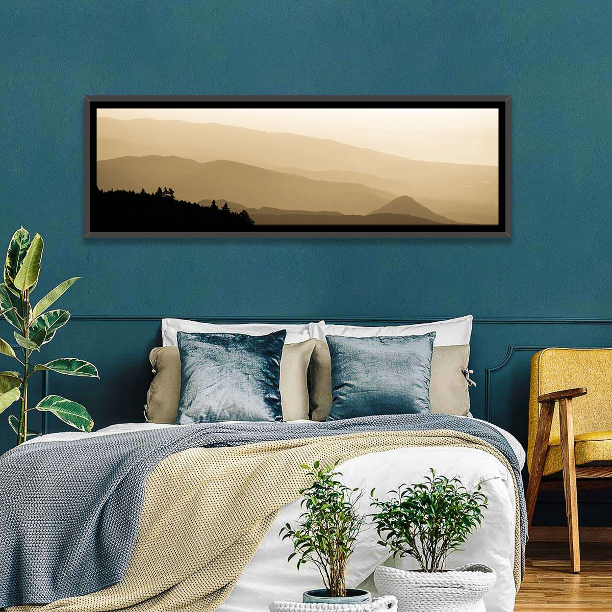 Foggy Mountains Sunset Wall Art