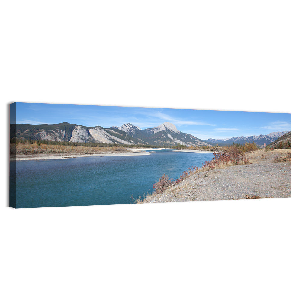 Mount Aeolus Over Athabasca Riverbank Wall Art, canvas print, panoramic