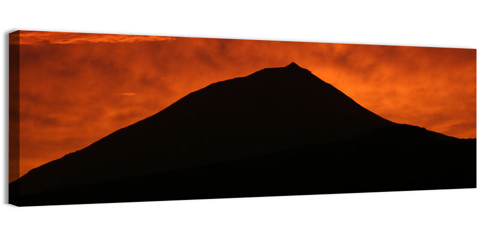 Pico Island Volcano Silhouette at Sunset Wall Art, canvas print, panoramic