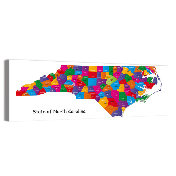 Colorful North Carolina Map Wall Art as a canvas print