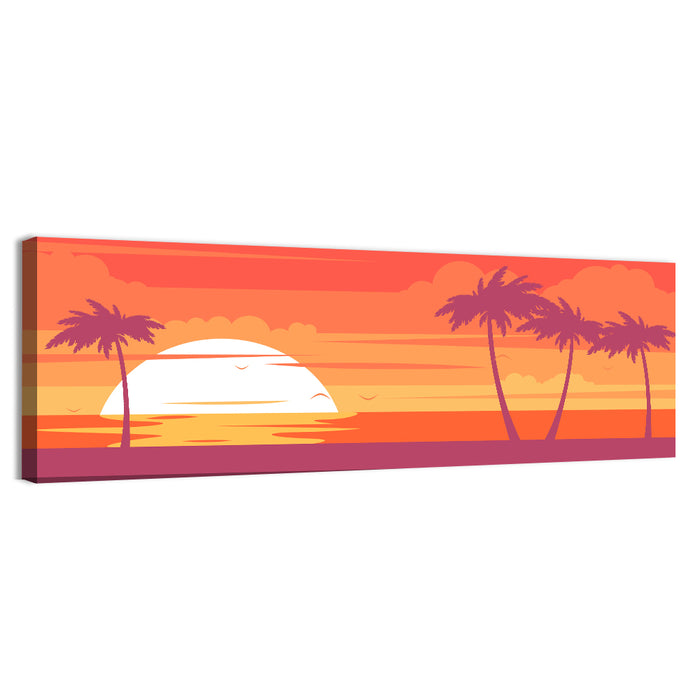 Tropical Sunset with Palm Silhouettes Wall Art as a canvas print
