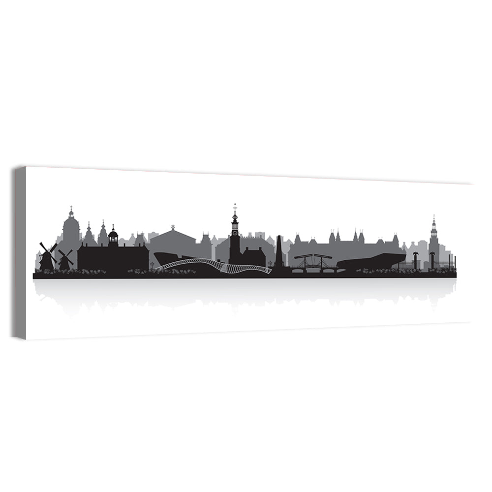 Amsterdam Skyline Silhouette Wall Art, canvas print, panoramic
